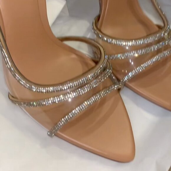Zara Clear Vinyl Rhinestone Pointy Slingback Sandal Heels Size 39/8 - Picture 5 of 10